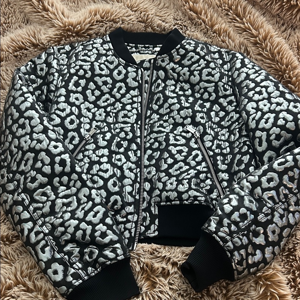 Michael Kors Black and Silver Leopard Print Jacket